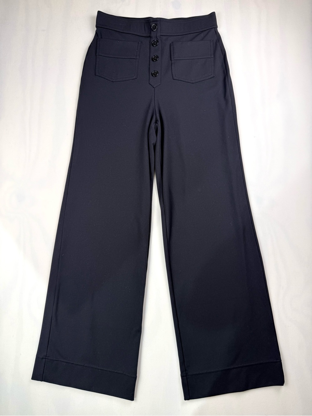 Halara Petite Wide Leg Pants Black High Rise Button Front Stretch Trouser S